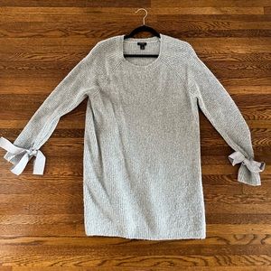 Gray Long Sweater with Bow Sleeve Accents